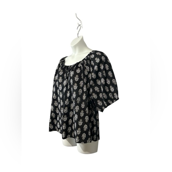 NWOT, Old Navy, Black Puff Sleeve Peasant Top, 3X, Leaf Print - Picture 5 of 8